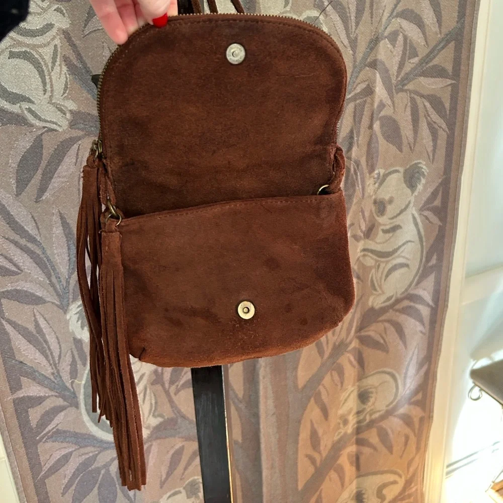 Festival Genuine Leather Brown Suede Crossbody Bag Perfect Concert Bag - Picture 8 of 14